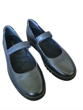 Vionic Black Mary Jane Leather Strap Flats Loafers